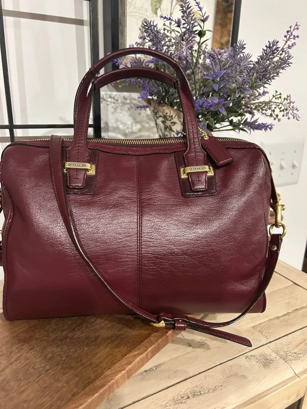 Coach Burgundy Leather Satchel with Gold Hardware - Picture 2 of 8